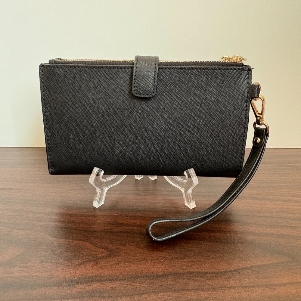 Michael Kors Women's Jet Set Travel Double Zip Leather Wristlet Wallet Black - Picture 2 of 7